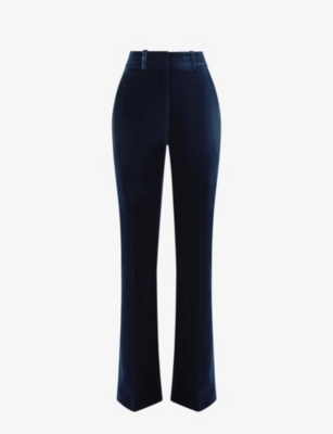 REISS REISS WOMEN'S NAVY BREE HIGH-RISE FLARED-LEG VELVET TROUSERS