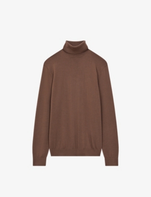 Reiss Caine Long Sleeved Merino Wool Roll Neck Sweater In Brown Sugar