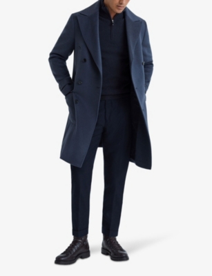 Shop Reiss Men's Navy Tempo Half-zip Slim-fit Wool Jumper