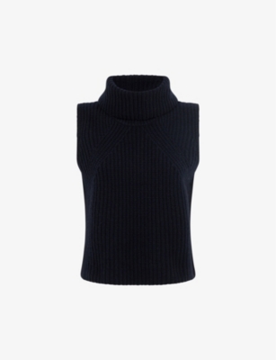 Shop Reiss Womens Navy Kasha Removable Roll-neck Wool-blend Jumper