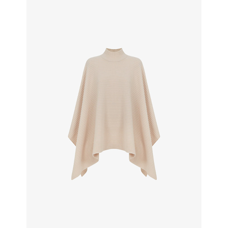 REISS REISS WOMEN'S NUDE MEGAN RIBBED WOOL AND CASHMERE-BLEND PONCHO
