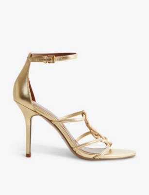 REISS REISS WOMENS GOLD HALLIE OPEN-TOE HEELED LEATHER SANDALS