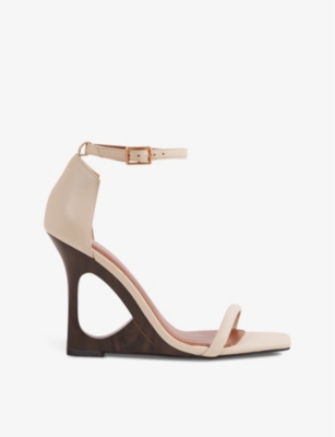 Shop Reiss Women's Off White Cora Wedge-heel Leather Sandals