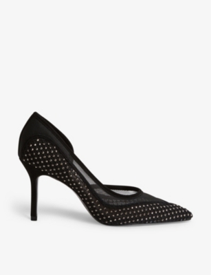 Reiss Black Embellished Mesh Court Shoes