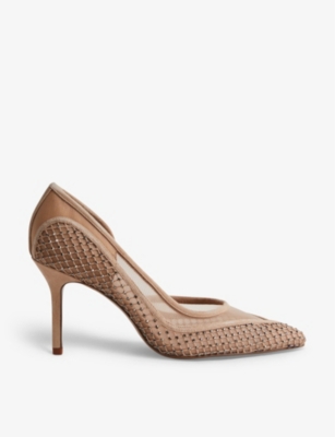 Reiss Nude Keri Embellished Mesh Court Shoes In Nude