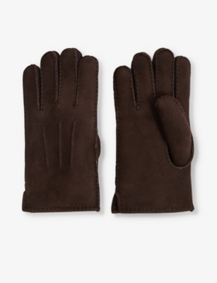 REISS REISS MEN'S CHOCOLATE ARAGON SHEARLING-LINED SUEDE GLOVES