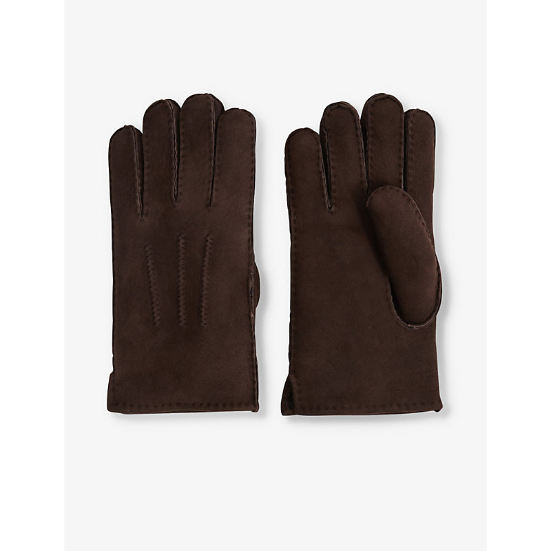 REISS REISS MEN'S CHOCOLATE ARAGON SHEARLING-LINED SUEDE GLOVES