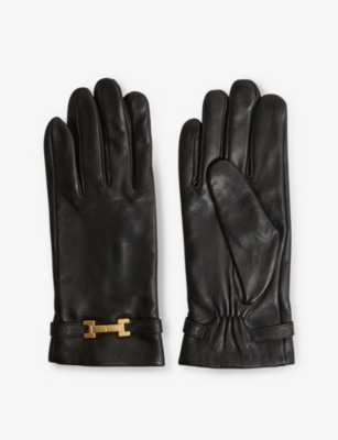 Reiss Harriet - Black Leather Hardware Gloves, M/l