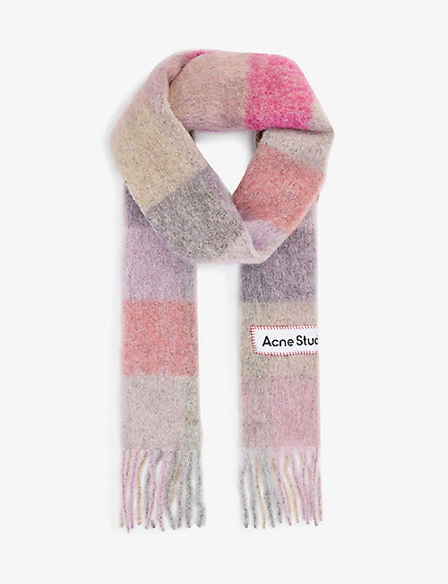 ACNE STUDIOS: Check-print brand-patch knitted scarf