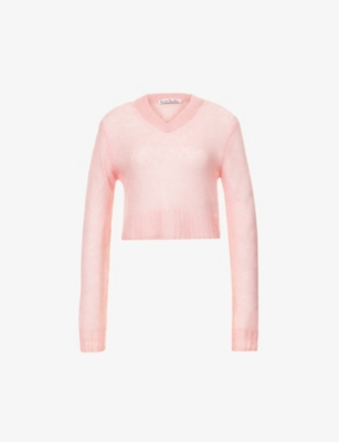 Acne Studios Womens Pink Kosma Semi-sheer Mohair Wool-blend Knitted Jumper