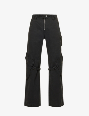 Acne Studios Washed Cotton-canvas Wide-leg Cargo Trousers In Washed Black