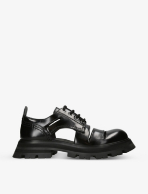 ALEXANDER MCQUEEN ALEXANDER MCQUEEN WOMEN'S BLACK CUT-OUT CHUNKY-SOLE LEATHER DERBY SHOES,68575633