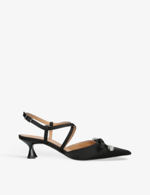 Ganni Satin Butterfly Bow Pumps In Black