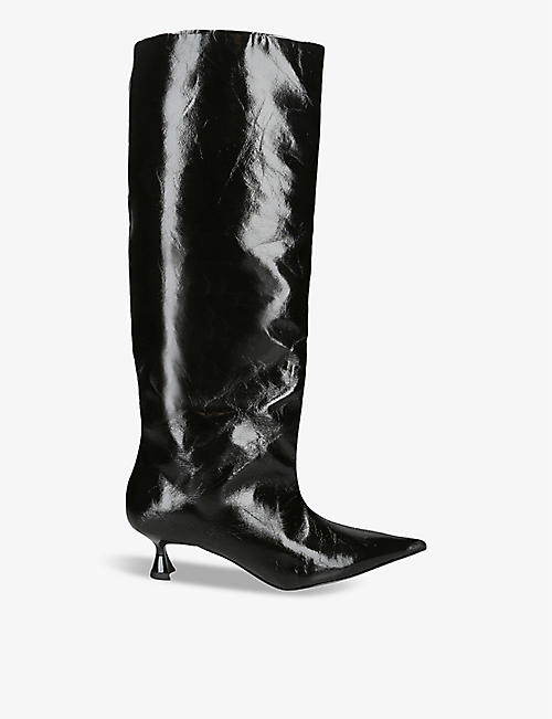 GANNI: Slouchy recycled faux-leather knee-high boots