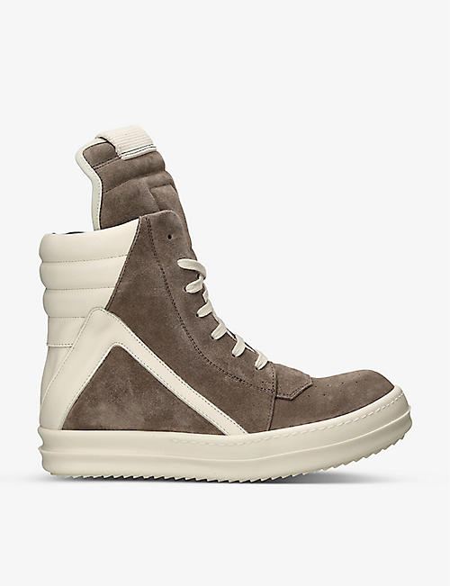 RICK OWENS: Geobasket lace-up suede high-top trainers