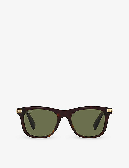 CARTIER: CT0396S rectangle-frame tortoiseshell acetate sunglasses