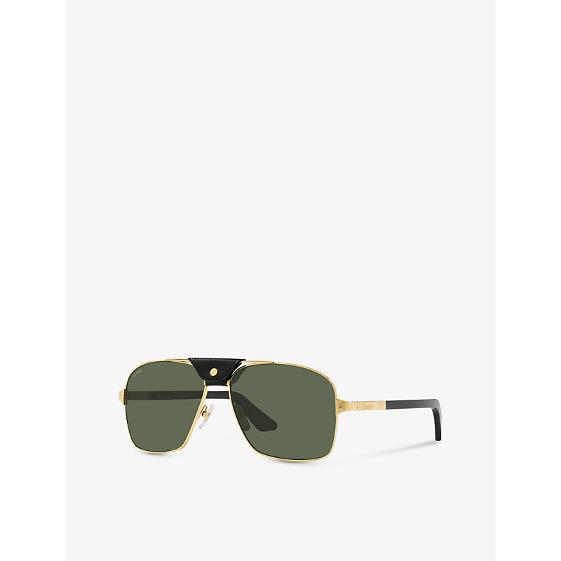 Shop Cartier Womens Ct0389s-001 Santos De Square-frame Metal And Leather Sunglasses