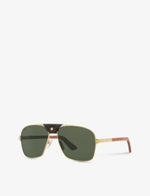 Shop Cartier Ct0389s-002 Santos De  Square-frame Metal And Leather Sunglasses
