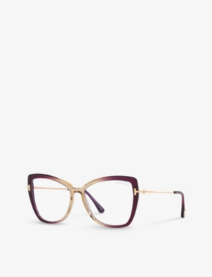 Shop Tom Ford Women's Tr001665 Butterfly-frame Acetate Optical Glasses