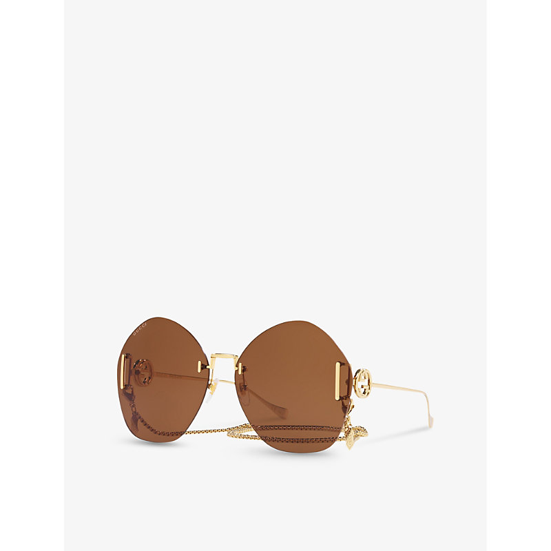 Shop Gucci Women's Gc001959 Gg1203s Round-frame Metal Sunglasses
