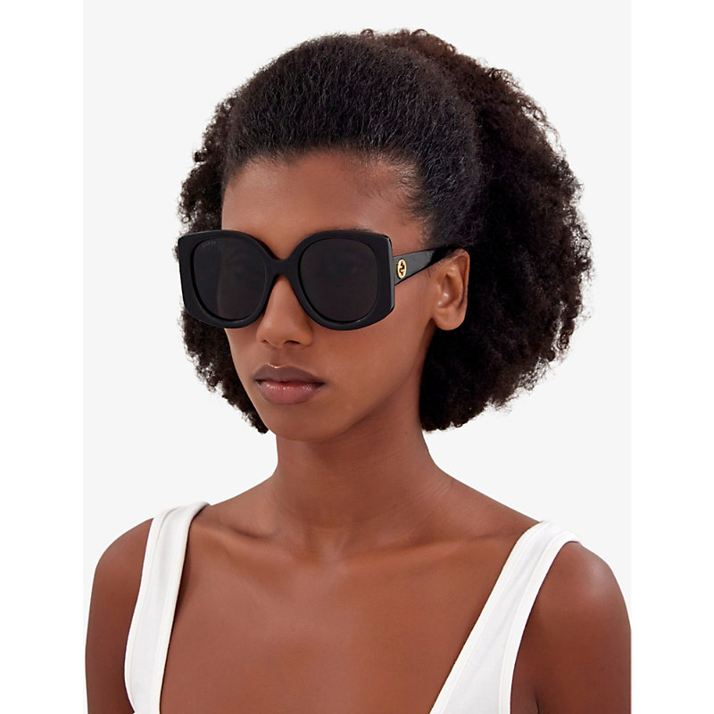 Shop Gucci Women's Gg1257s Rectangle-frame Tortoiseshell Acetate Sunglasses