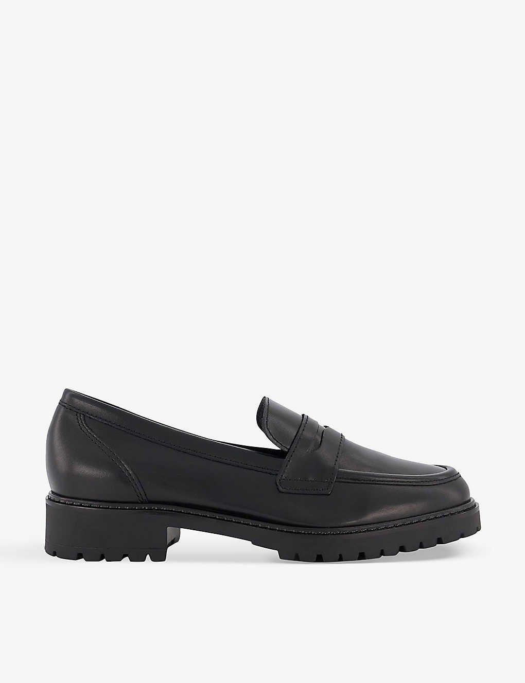 Dune Womens Black-leather Cleated-sole Leather Penny Loafer