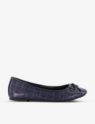 Dune Womens Navy-patent Synthetic Hallo Charm-embellished Mock-croc Leather Ballet Pumps