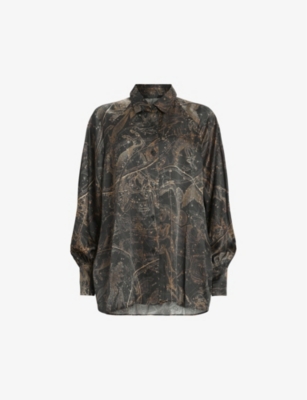 Oana Ziggy Printed Silk Blend Shirt In Gold