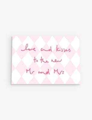 HEATHER EVELYN: Mr & Mrs Kisses diamond-print greetings card 11cm x 15cm