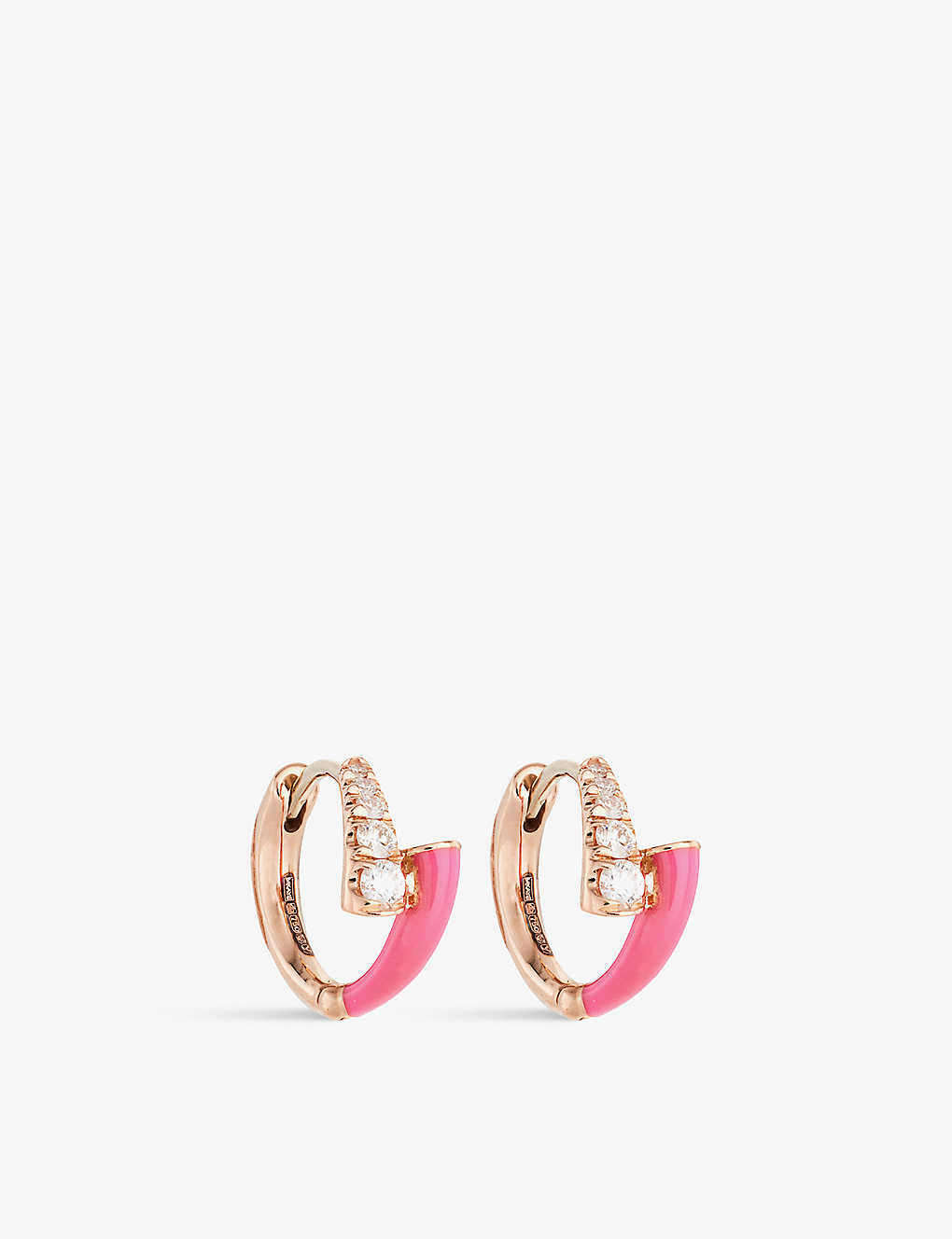 Melissa Kaye Lola 18ct Rose-gold, 0.20ct Brilliant-cut Diamond And Enamel Huggie Earrings In Pink