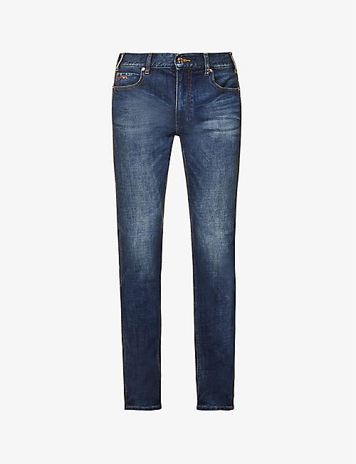 EMPORIO ARMANI: Slip-pocket brand-plaque slim-fit stretch-denim jeans