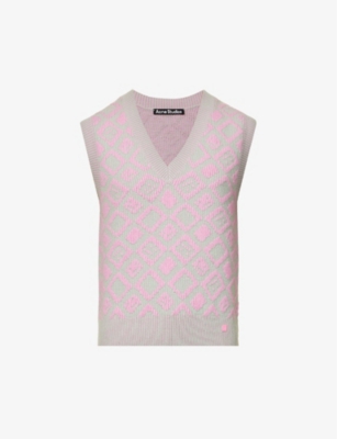 Acne Studios Womens Bubble Pink Konny V-neck Cotton And Wool-blend Vest In Bubble_pink_spring_green