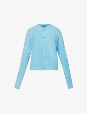 ACNE STUDIOS ACNE STUDIOS WOMEN'S TEAL BLUE KENTY FACE-PATCH KNITTED CARDIGAN,68600311