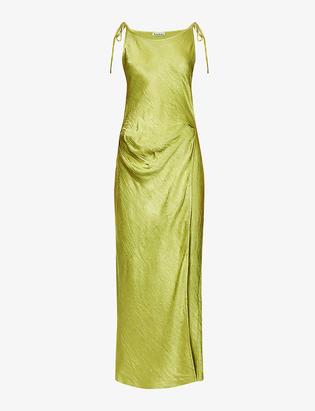 Acne Studios Womens Light Olive Dayla Side-slit Silk Midi Slip Dress In Khaki/olive