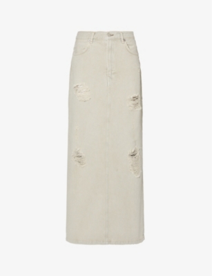 Acne Studios Womens Beige Grey Distressed Slip-pocket Denim Maxi Skirt In Beige Grey