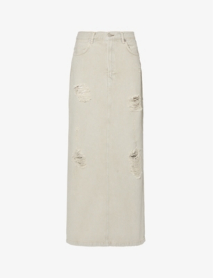 ACNE STUDIOS ACNE STUDIOS WOMEN'S BEIGE GREY DISTRESSED SLIP-POCKET DENIM MAXI SKIRT