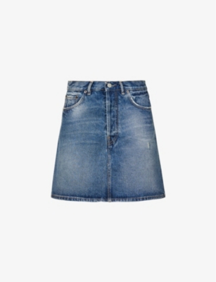 ACNE STUDIOS ACNE STUDIOS WOMEN'S MID BLUE HIGH-RISE DISTRESSED DENIM MINI SKIRT,68601769