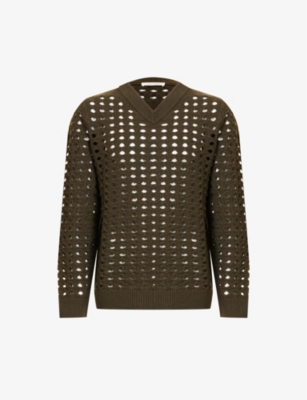 Craig Green Mens Light Olive Grate Semi-sheer Wool Jumper In Light Olive