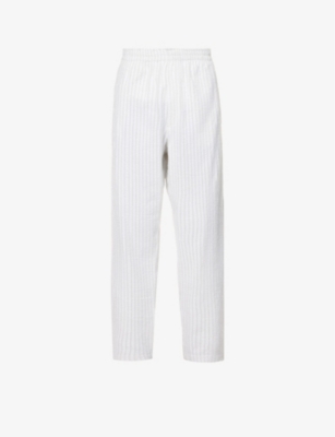 CRAIG GREEN HAND-FRAYED STRIPE-PATTERN STRAIGHT REGULAR-FIT COTTON TROUSERS