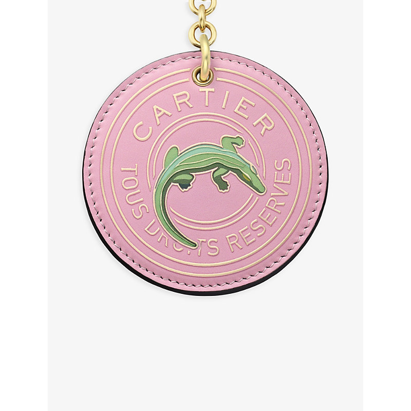 Shop Cartier Characters Leather Medallion Keyring In Pink