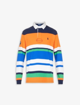 POLO RALPH LAUREN - Polo Ralph Lauren x Wimbledon striped brand-embroidered  regular-fit cotton-blend polo shirt