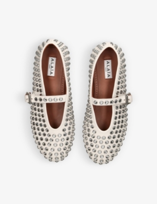 AZZEDINE ALAIA: Rhinestone-embellished leather ballet flats