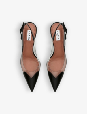 AZZEDINE ALAIA: Coeur 55 contrast-panel patent-leather heeled slingbacks