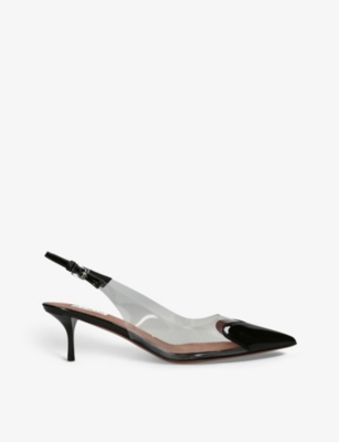 Shop Alaïa Azzedine Alaia Women's Black Coeur 55 Contrast-panel Patent-leather Heeled Slingbacks