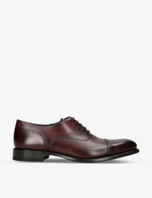 Loake Mens Wine Hughes Contrast-stitch Leather Brogues