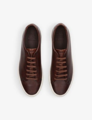 Shop Loake Men's Dark Brown Sprint Contrast-stich Leather Low-top Trainers
