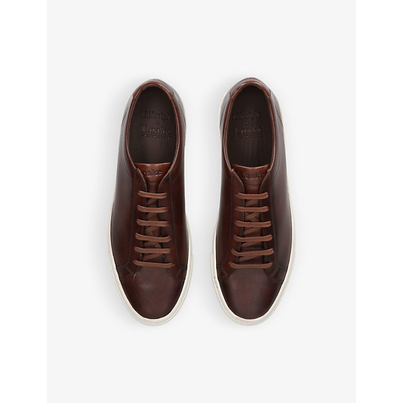 Shop Loake Mens Dark Brown Sprint Contrast-stich Leather Low-top Trainers