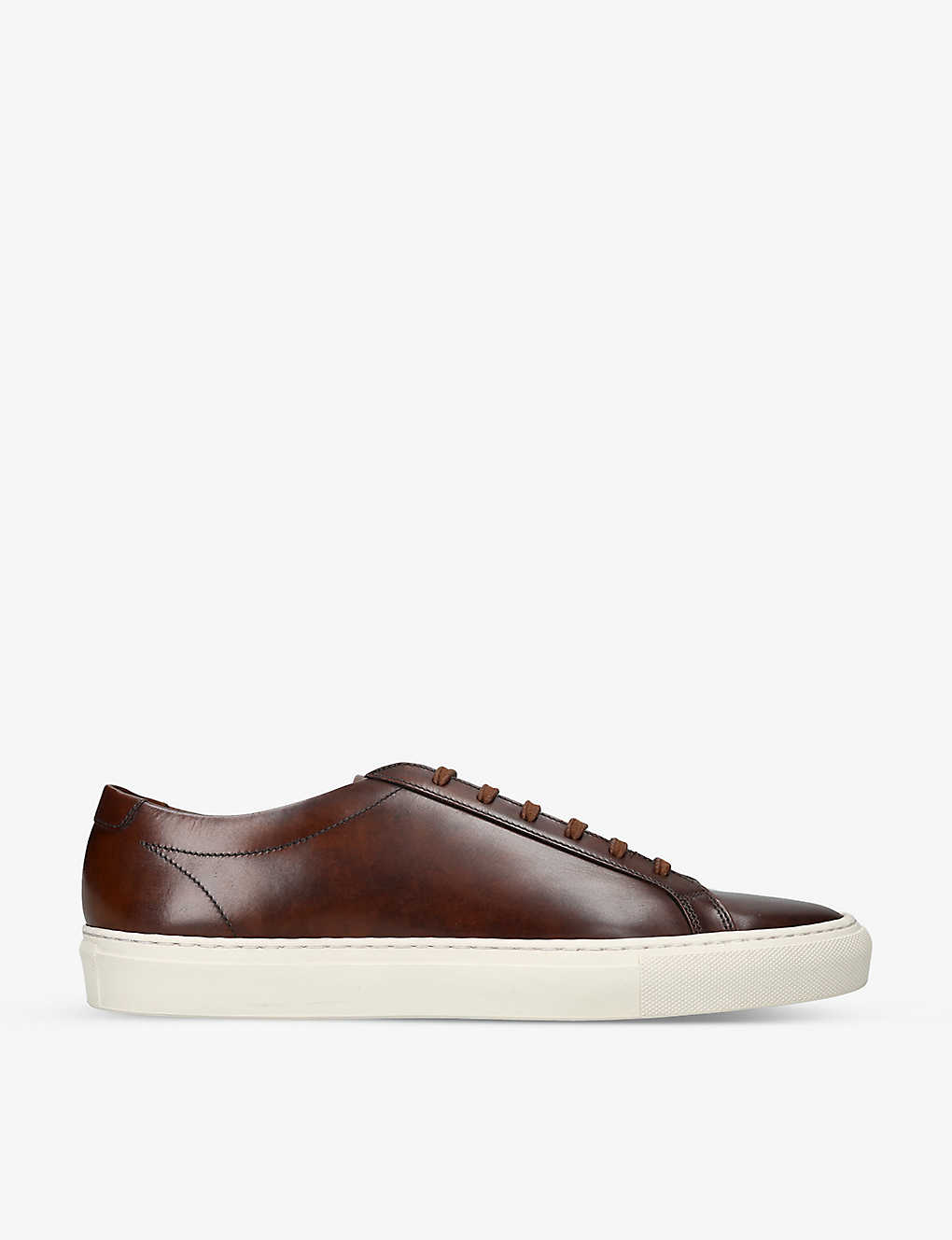 Loake Mens Dark Brown Sprint Contrast-stich Leather Low-top Trainers