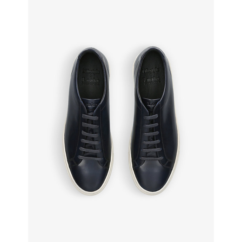 Shop Loake Mens Navy Sprint Contrast-stich Leather Low-top Trainers