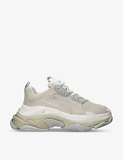 BALENCIAGA: Triple S leather and mesh mid-top trainers